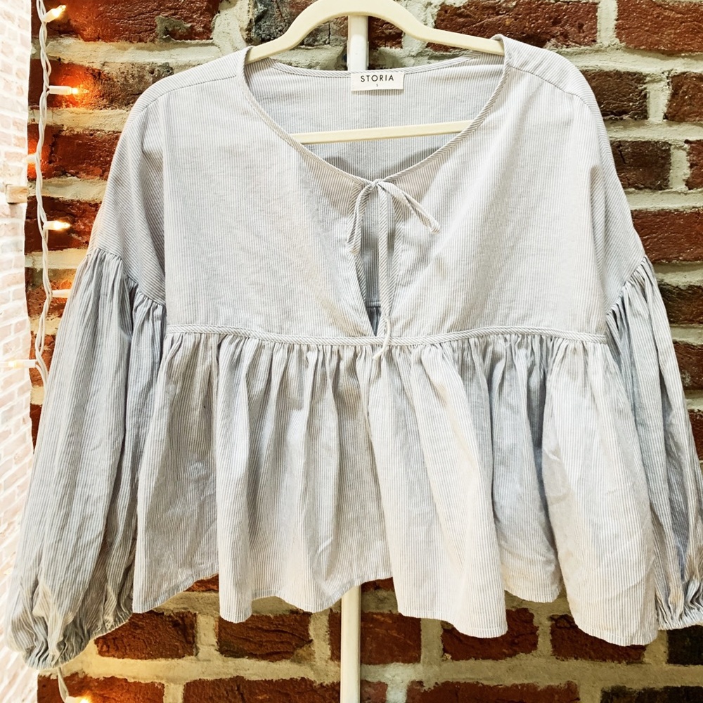 White and blue striped baby doll top